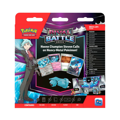 Rear view of Pokémon Rival Battle deck featuring Steven