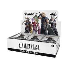 Box of Final Fantasy play boosters with character illustrations on a white background