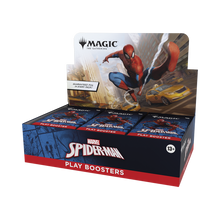 Marvel Spider-Man play boosters packaging with Spider-Man graphic on a white background